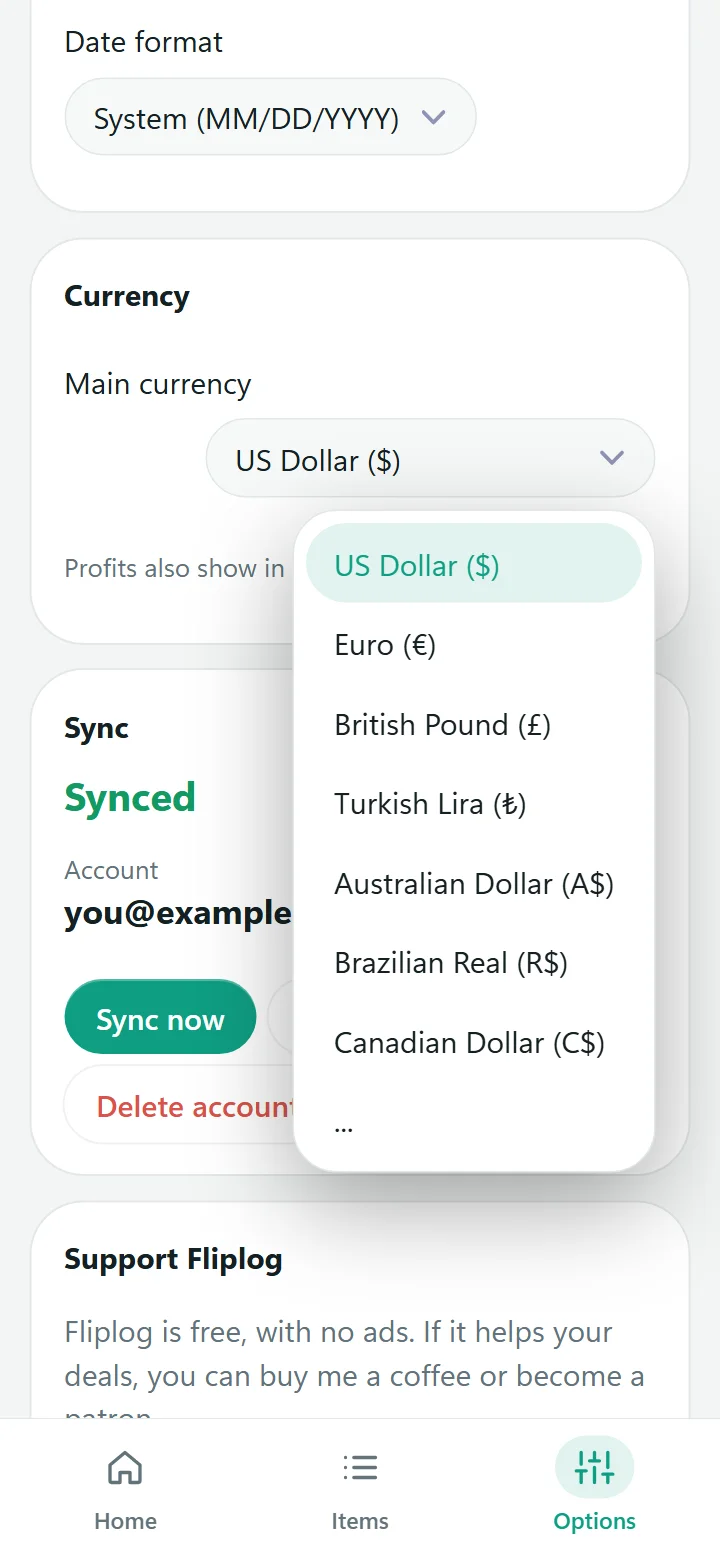 Picking the main currency